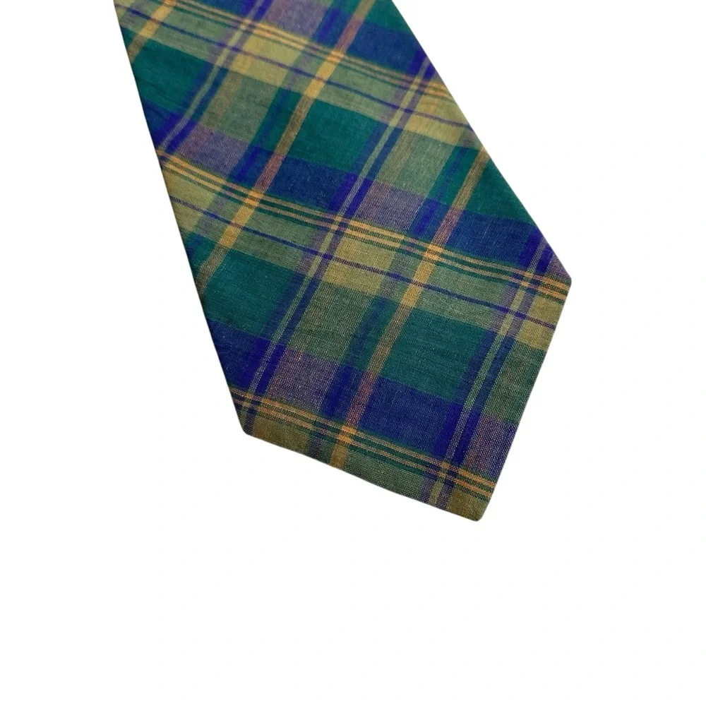 GAP Vintage Plaid Madras Tie in Green Blue and Yellow Fall Plaid Tie Preppy